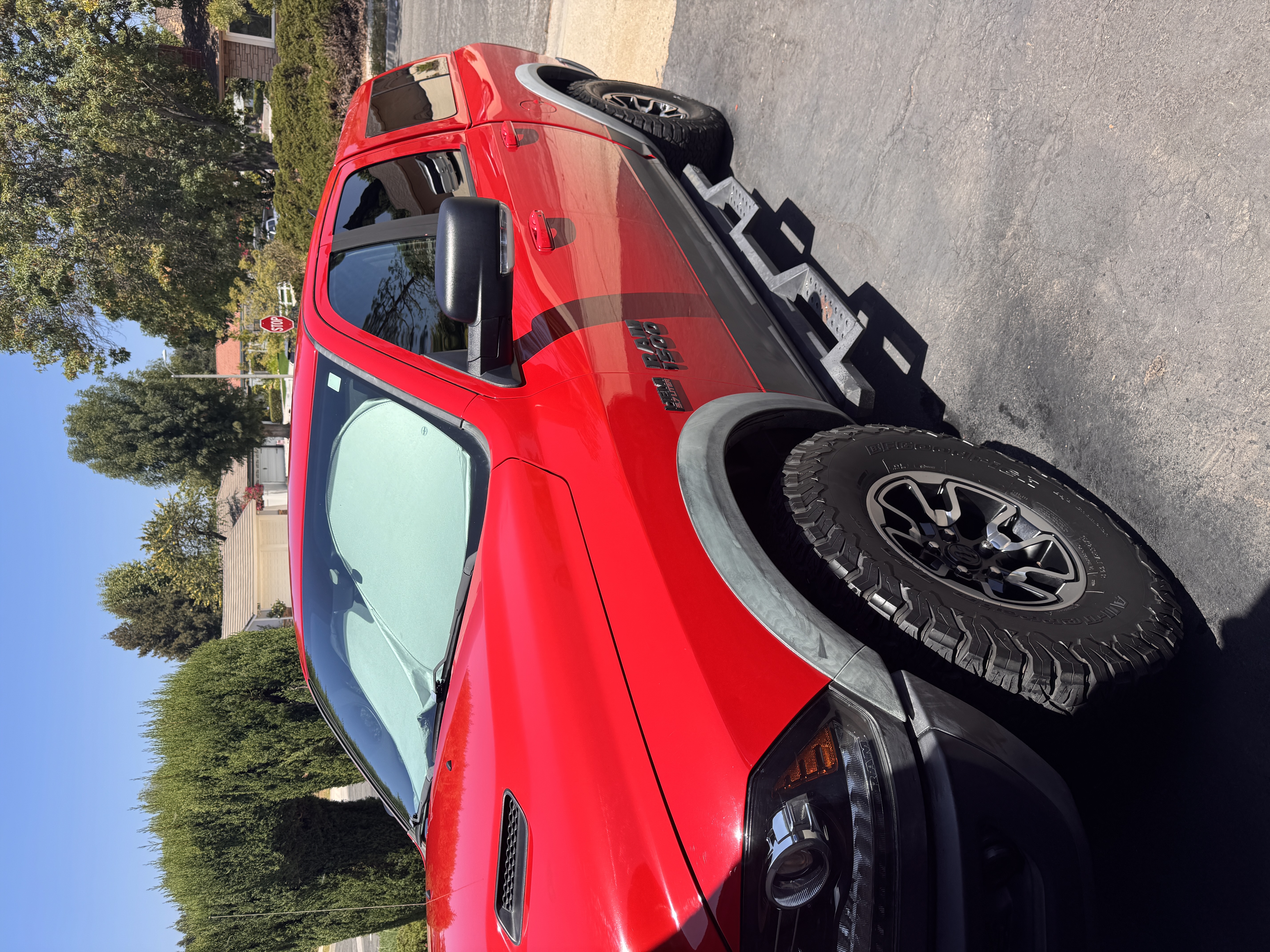 Freshly detailed red pickup truck